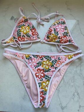 NEW! Floral Triangle Bikini Set - Pink Yellow Daisies🌸🌼- Sz L